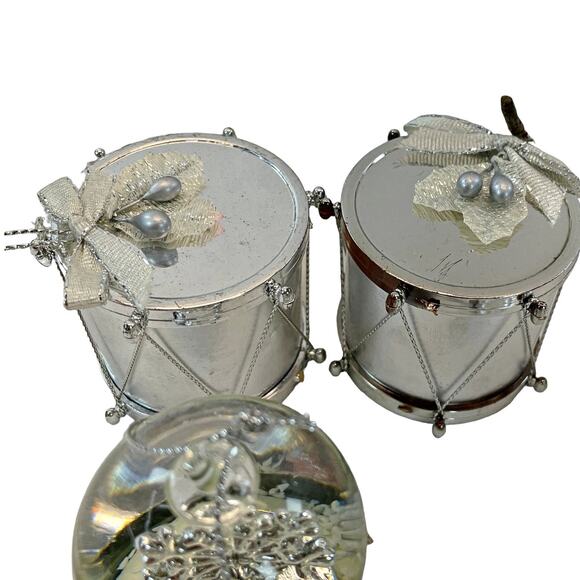 Large Lot Classy Silver Ornaments Gifts Snow Globes Drums Balls Berries Dillards